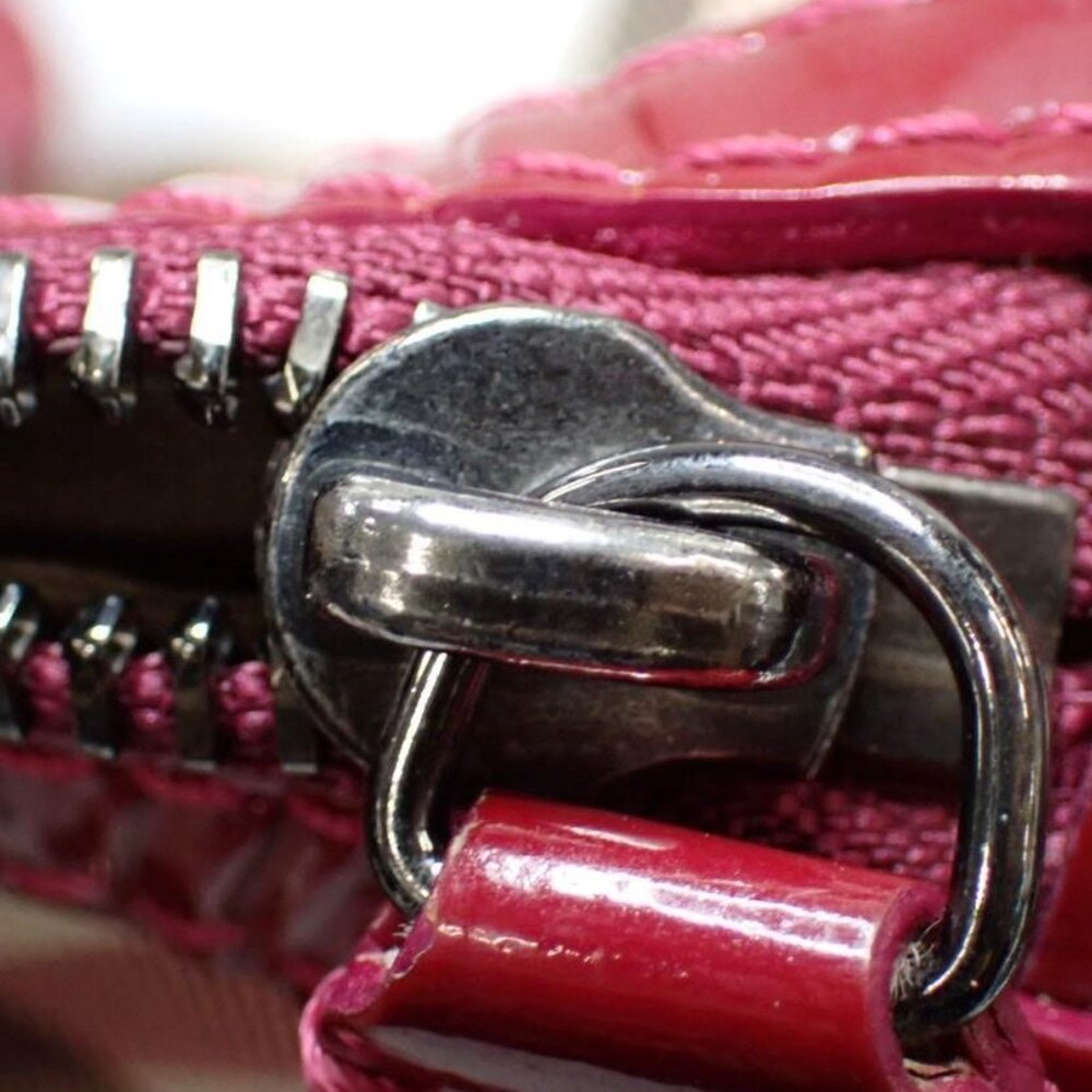 Burberry Haymarket Check Handbag – Red Patent Trim - Picture 9 of 14